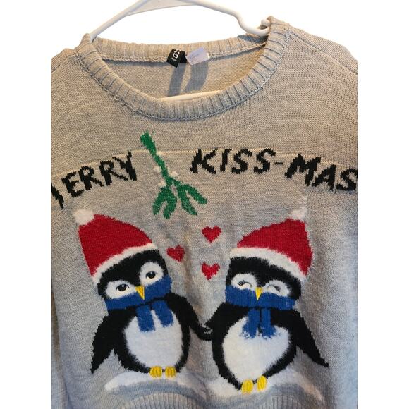 H&M Divided Penguin Ugly Christmas Sweater XS Womens Gray Holiday Party Pullover - Picture 2 of 5